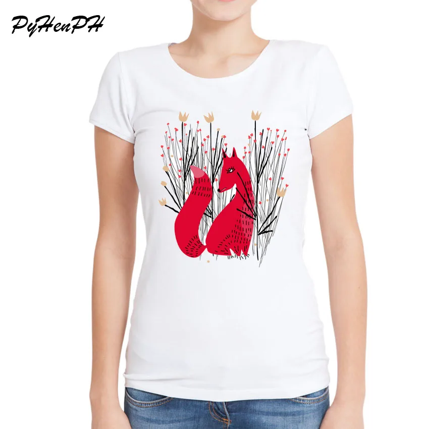 New Arrival Red Fox Printed T-shirt Women's Summer Casual Short Sleeve Animal Design Tees Tops Hipster Laies Women Clothing