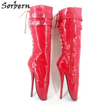 Sorbern 18 см высокий каблук Stilleto пикантные красные женские сапоги до колена острый носок балетные костюмы сексуальные фетиш сапоги