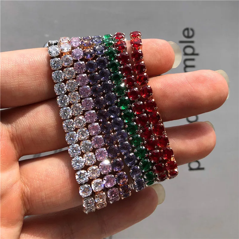 

10 Colors New Fashion Female Crystal Round Zircon Bracelet 925 Silver Rose Gold Wedding Bracelet Charm Bracelets For Women