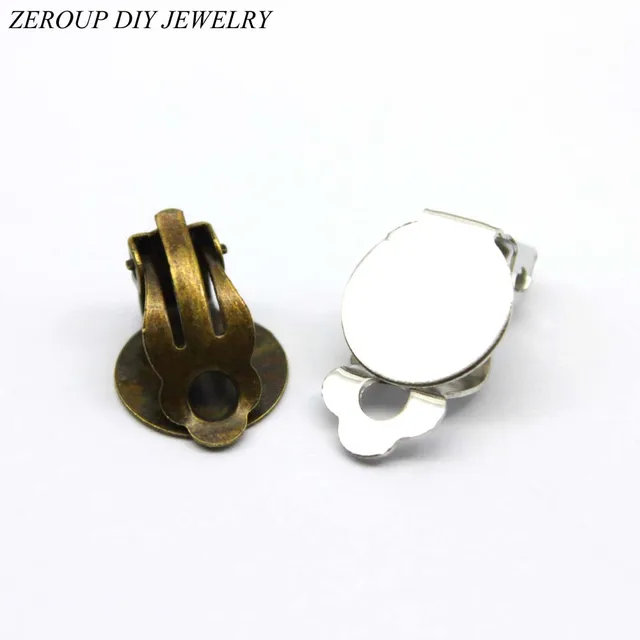 Zeroup 10mm 12mm 10pcs Silver Ear Clips Earring Settings Base Cameo Zeroup 10mm 12mm 10pcs Silver Ear Clips Earring Settings Base Cameo Cabochon Tray Supplies For Jewelry