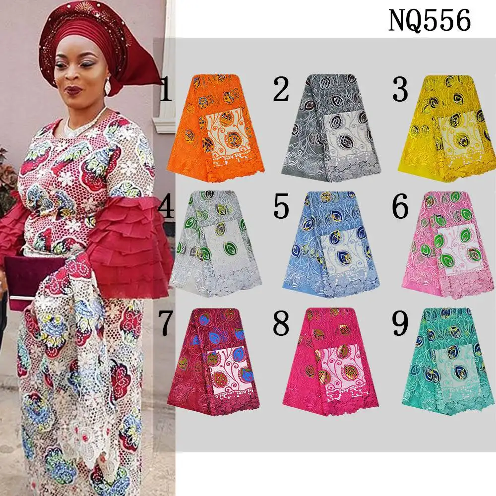 Дешево Nq556 Африканский французский Кружево вышитые Ткань с бисером и камнями Воск узор с Шантильи шнур Кружево для дам свадебное платье