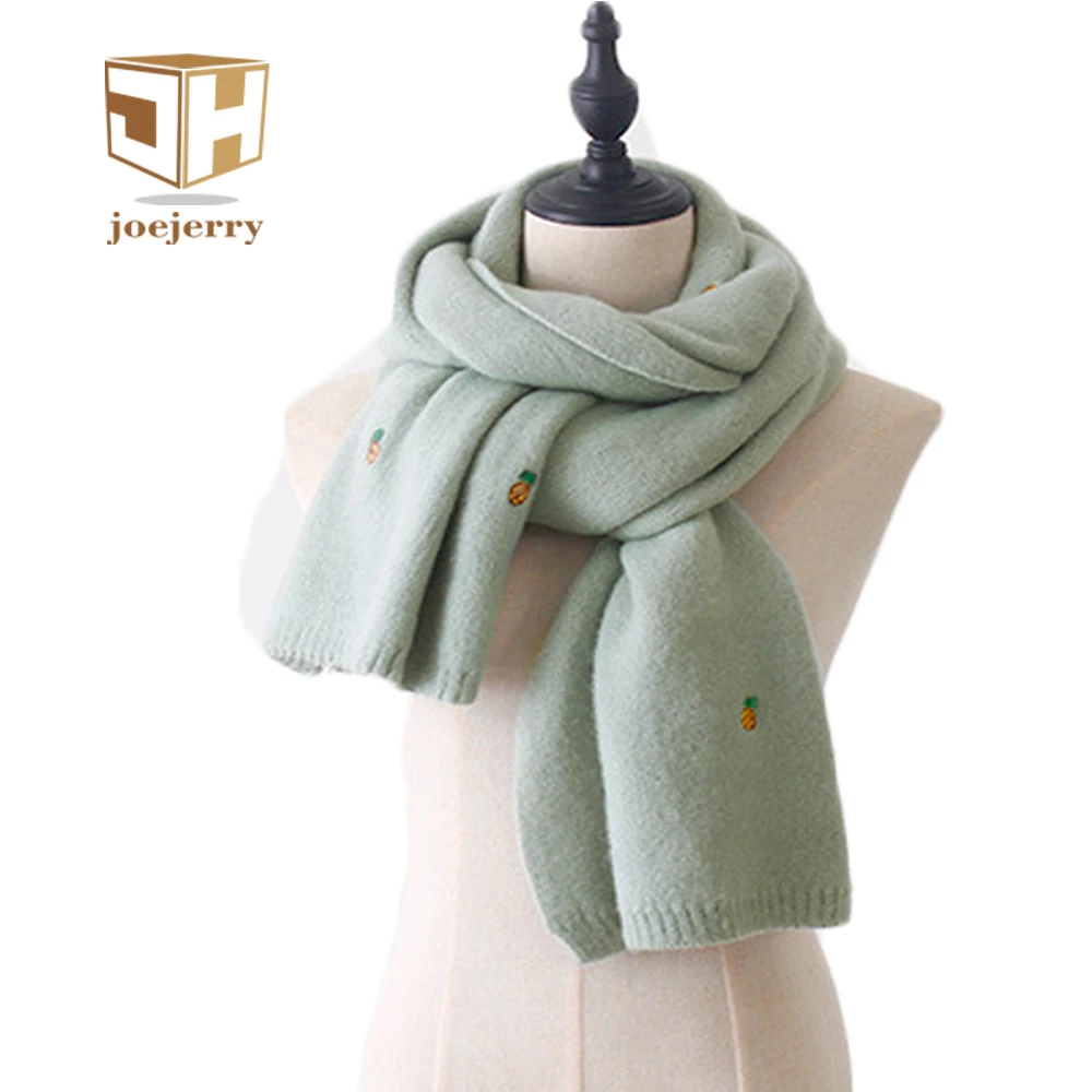 joejerry Cute Embroidery Scarf Winter Knitted Scarf For Girls Warm