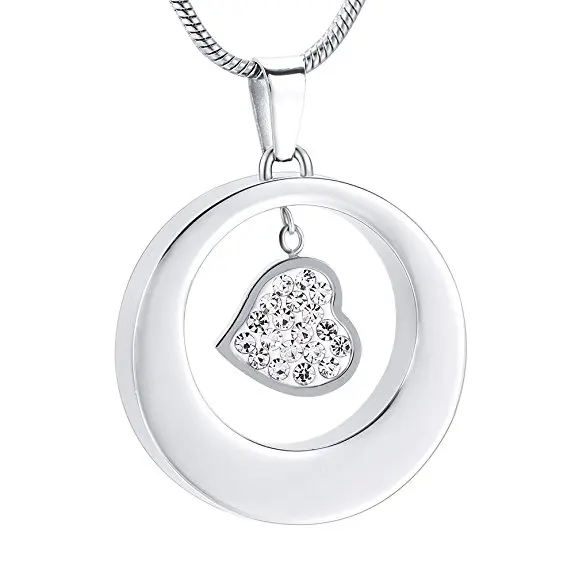 JJ001 Hold Clear/Blue Crystal Charm Circle Нержавеющая сталь ожерелье с урной памятью для