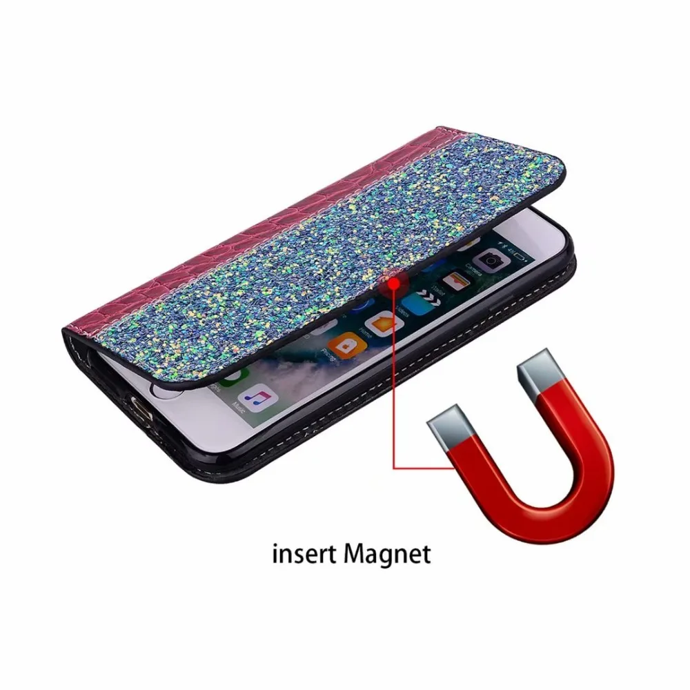 Кошелек из крокодиловой кожи чехол для huawei mate 20 Pro X 10 Lite биколор Блестки блестка