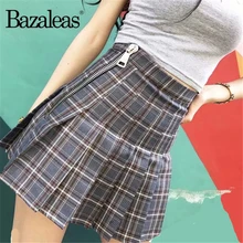 Сбоку на молнии, с завышенной талией юбки Женские клетчатые плиссированные юбки Harajuku шотландская серая женские мини-юбки