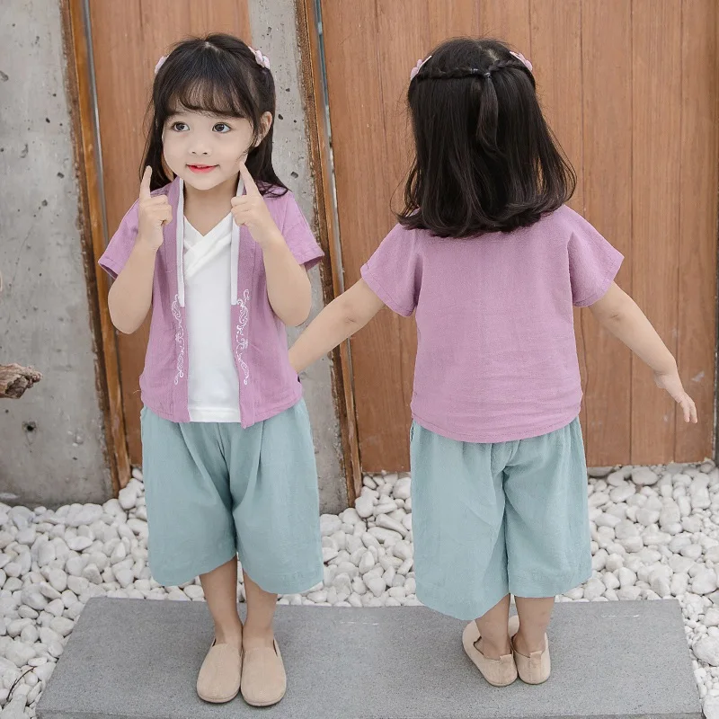CROAL CHERIE Girls Clothing Sets 2019 Summer Cotton Linen  Two PCS T-shirts + Pants Children Sets Casual Fashion Girls Clothes (10)