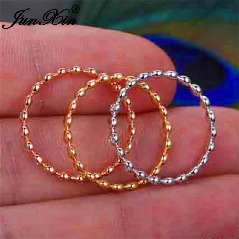 JUNXIN Boho, женские тонкие кольца с кристаллами для женщин, 925 серебро, розовое золото, заполненный минималистичный свадебный набор колец, ювелирное изделие