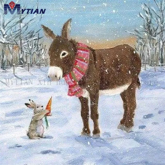 MYTIAN 5D Diamond Painting,Winter,Bunny Rabbit,Mule,Donkey,Horse,Pony,Diamond Embroidery Kit,Mosaic Home Decor Handmade Sticker