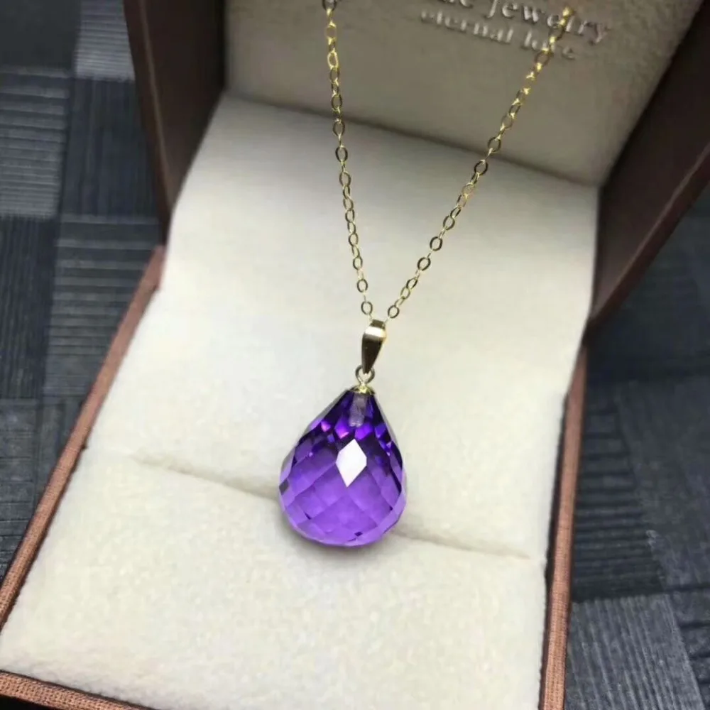 Shilovem 18k Желтые пьезоэлектрические Аметистовые Подвески Изящные ювелирные