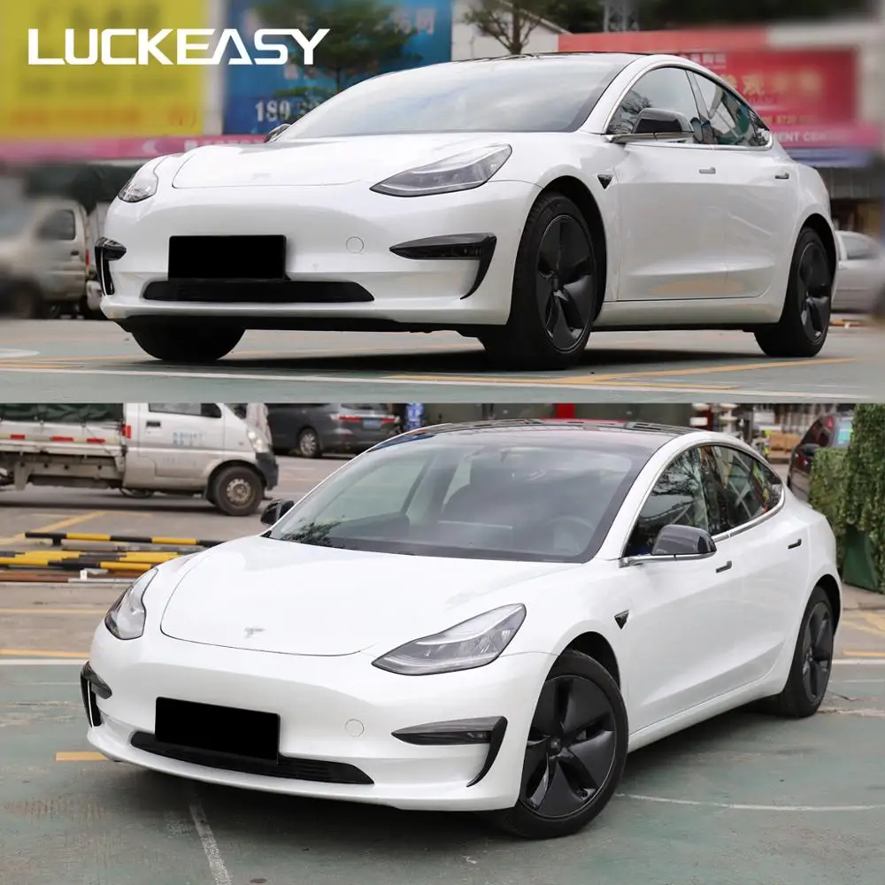 LUCKEASY автомобильный бампер из углеродного волокна модификация для Tesla модель 3- защита фар украшение