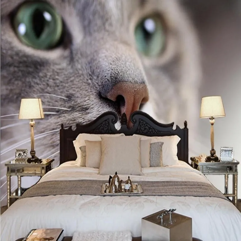 Фото обои HD красивый милый кот фотография близко ТВ фон стены гостиной обои для Холла Фреска