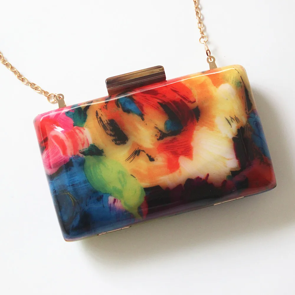 2019 New Clutch Evening Bags Acrylic Brand Fashion Woman Designers Luxury Flower Print Women Shoulder Bags Casual Vintage Clutch