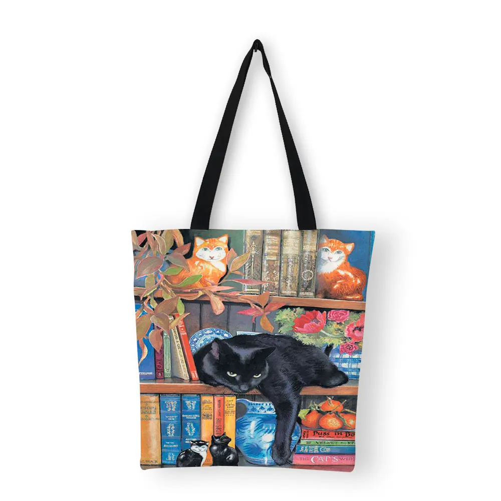 

Oil Painting Cat Print Women Tote Bags Handbags Women's Shoulder Bags For Shopping
