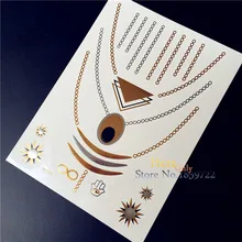 1PC Glitter Gold Silver Metallic Tattoo Men Women Makeup YS13 Indian Sun Hamsa Hand Necklace Waterproof Temporary Tattoo Sticker