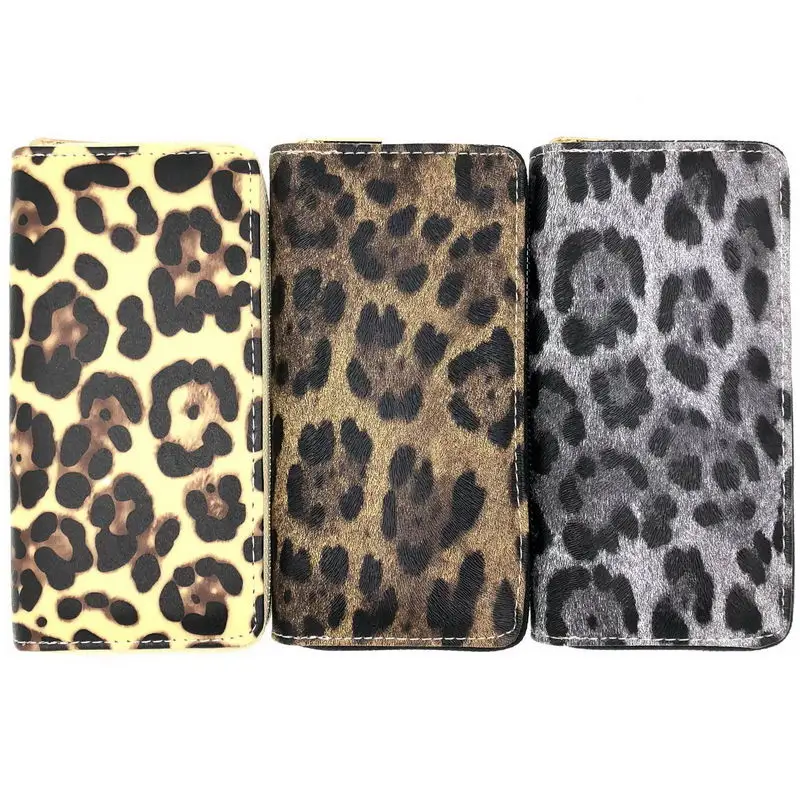 

KANDRA 2019 Trendy Women PU Leather Leopard Print Wallet Brand Designer Zipper Leather Phone Long Wallets Women Purses Wholesale