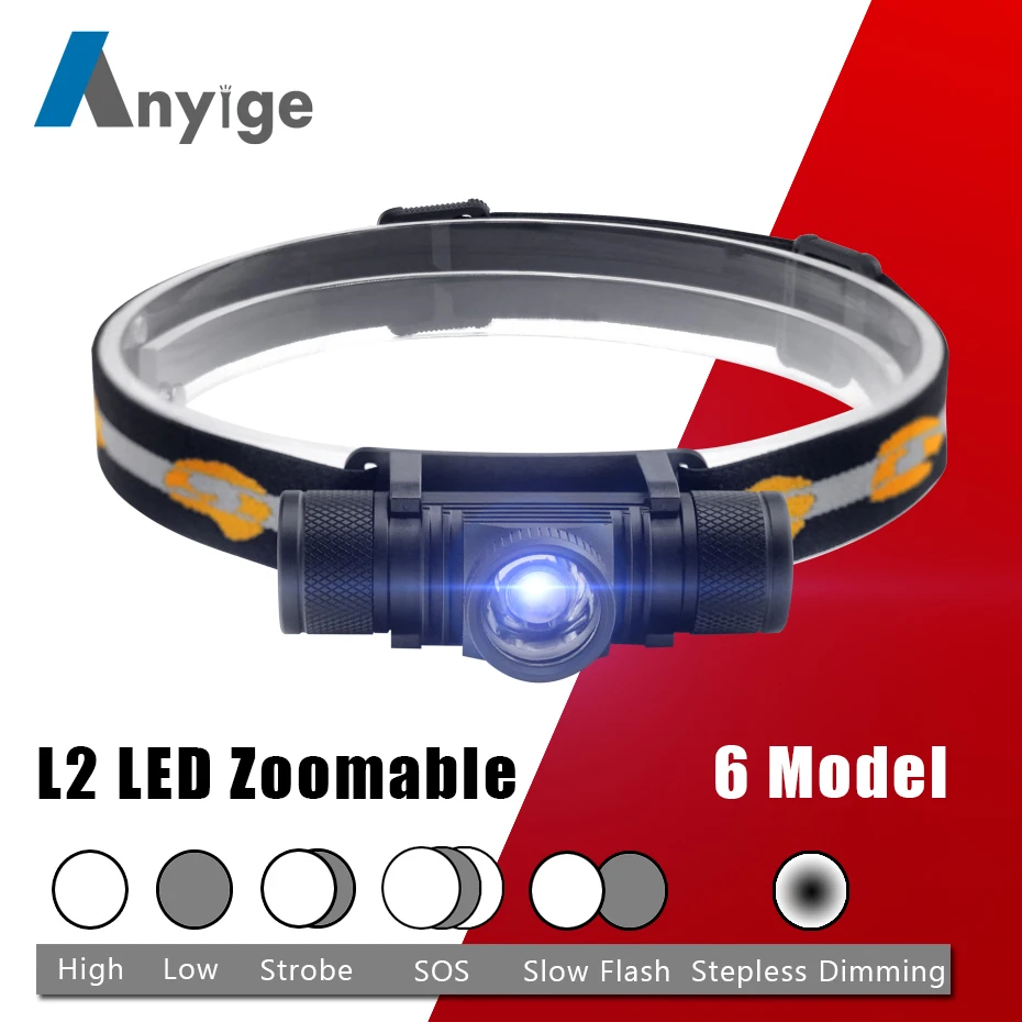 

ANYIGE 1000LM 10W XM-L2 LED Headlight White Light Zoomable L2 Head Torch Outdoor Headlamp Use 18650 Battery For Fishing Hunting