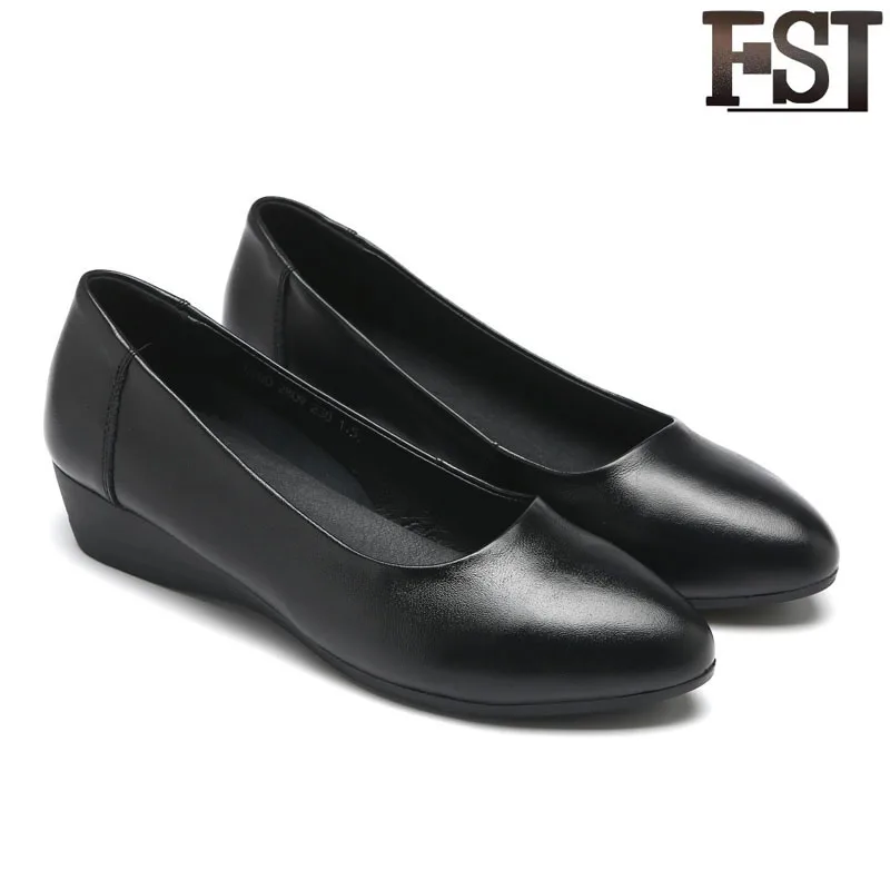 

FSJ Genuine Leather Ladies Woman Boots Round Toe Wedges Bonded Leather Ankle Winter Patent Leather Shallow Unique Fashion Mature