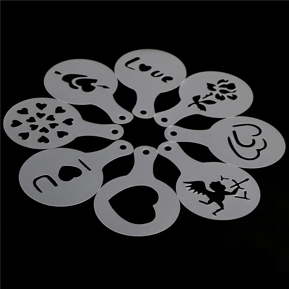 

8pcs/set Plastic Cake Stencils Decoration Christmas Valentine's Day Cappuccino Coffee Template Mold random color