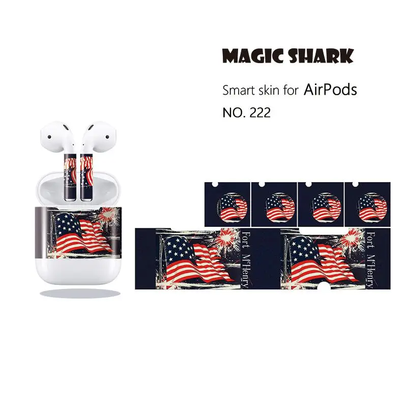Волшебная Акула 10 видов США флаг череп звезды пленка из ПВХ наклейка чехол для Airpods Apple наушники 216-225