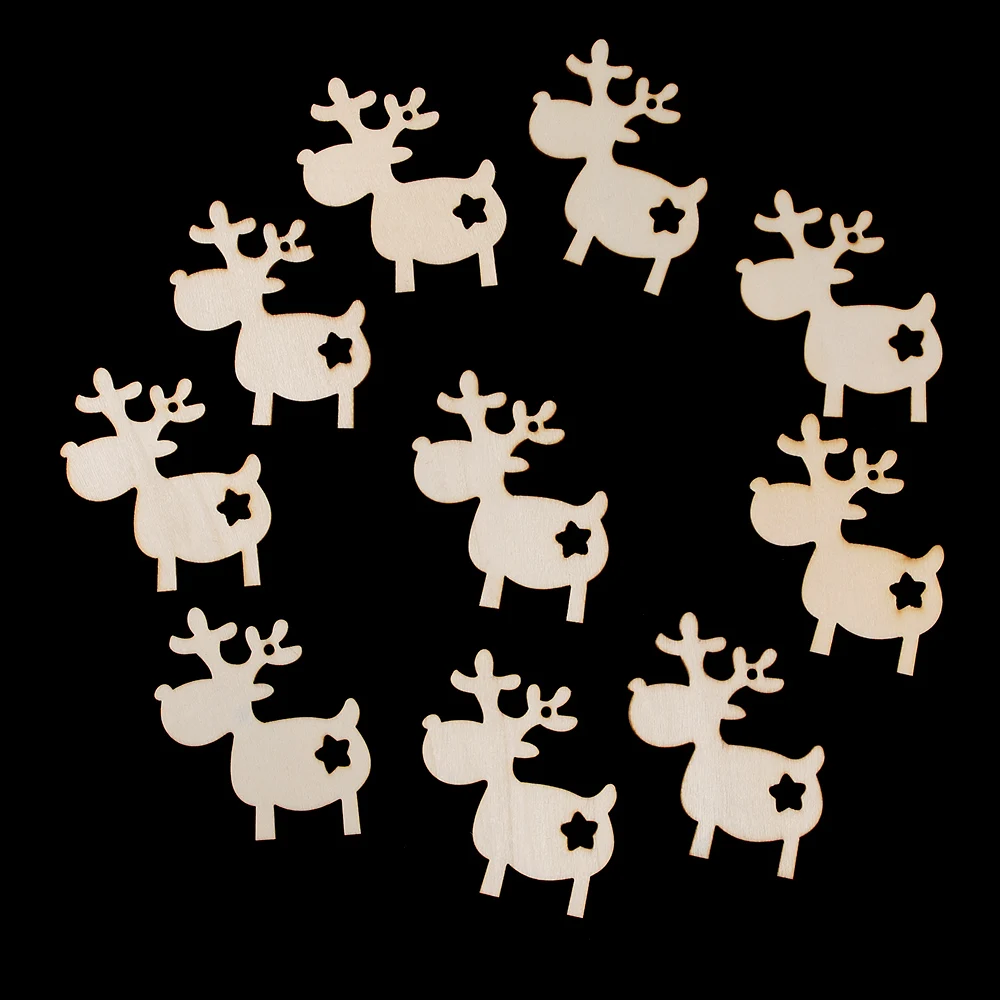 

10pcs/Pack DIY Deer Head Reindeer Xmas Tree Hanging Wooden Ornaments Party Decorations for Home Kids Gifts Wood Tags