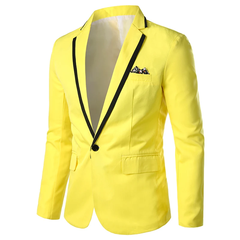 Осень, мужской пиджак, тренд, для официальных случаев, на одной пуговице, пиджак, высокое качество, на заказ, Повседневный, деловой пиджак - Цвет: Цвет: желтый