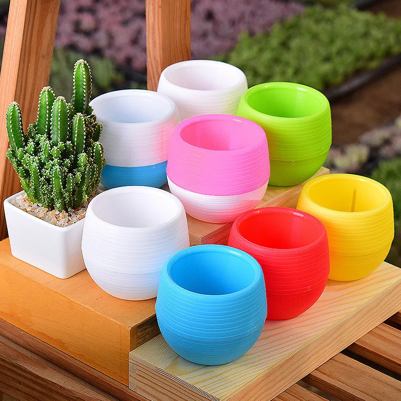 

Dropship Mini Colourful Round Plastic Plant Flower Pot Garden Home Decor Planter Desktop Flower Pots for Office Decoration