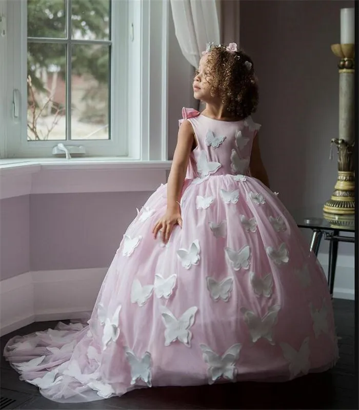 

Flower Girls Dresses For Wedding 3D Butterefly First Communion Dresses Party Prom Princess Gown Pageant Dresses
