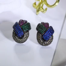 

Love Accessories-Fashion Bowknot Earrings Platinum Black Plated Montana+Fuchsia+Emerald+Light Olivine CZ Earrings Free Shipping