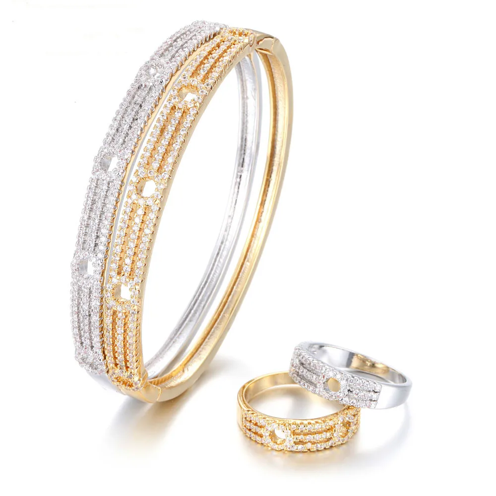 

2018 Classic Cubic Zircon Bangle & Bracelet Rings Jewelry Suit for Women personality Fashion Jewelry Accessory