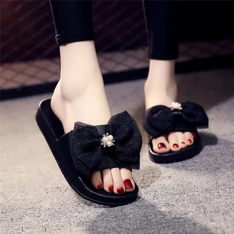 

Women Bow Summer Large Size 45 Sandals Slipper Flip-flops Beach Shoes New Fashion Female Casual flower Slipper chanclas mujer#40