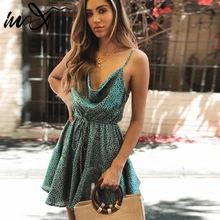 In-X verde Sexy impressão praia encobrir kaftan Túnicas para mulheres Praia mid Bikini Capa ups Robe de plage Beachwear Maiô encobrimento(China)