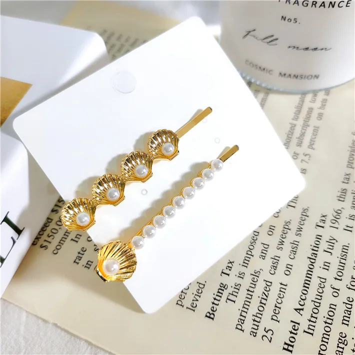 

2019 Korea New Trendy Gold Color Shell Imitation Pearl Hair Clips Barrettes For Women Fashion Jewelry Metal Barrettes Wholesale