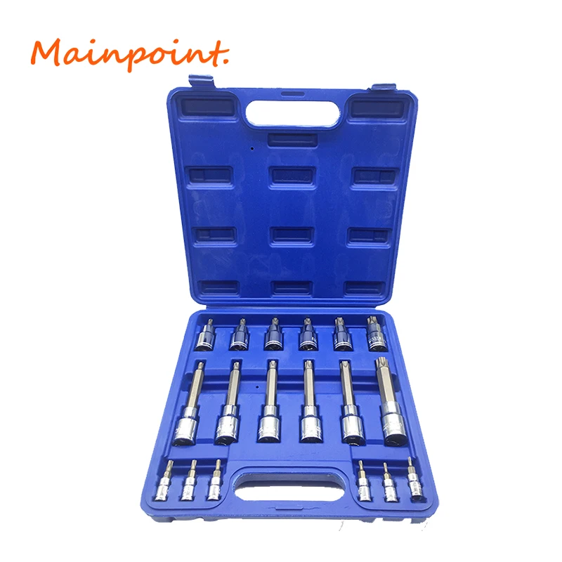 

18Pcs Tamper Proof Torx Star Bits Socket Nuts Set High Quality 1/4" 1/2" Drive T8-T60 For Auto/Car Repair Home Use Hand Tool Set