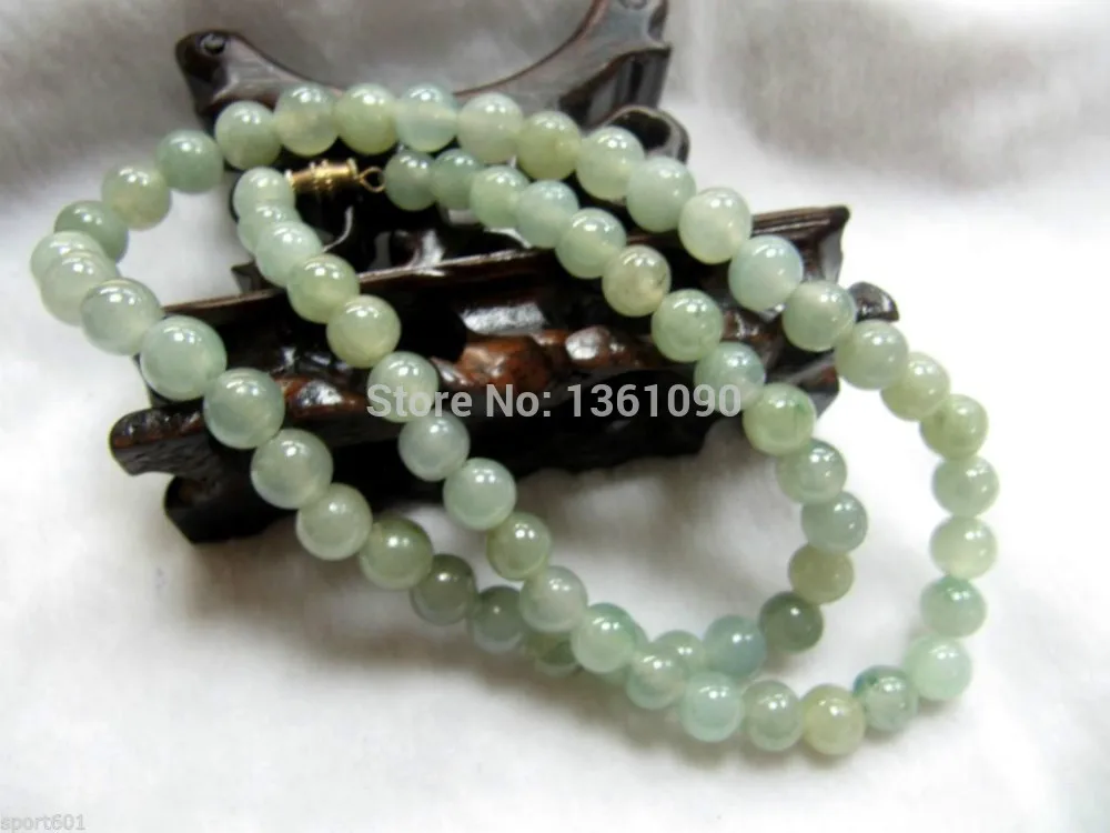 

00520 BEST 100% Natural A Grade Jade (ICY Green Jadeite) Beads Necklace /17.5