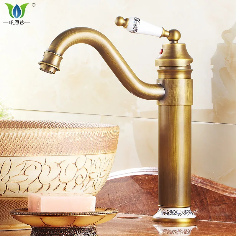 

Blue and White Porcelain Handle Full Copper Continental Antique Hot and Cold Faucet 360 Degree Rotation Basin Faucet YM052