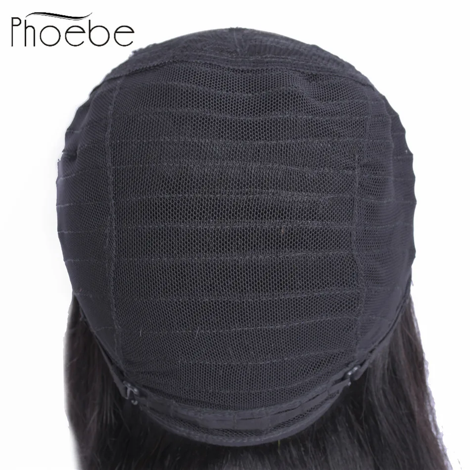 Beli Phoebe Lurus Rambut Manusia Bundel dengan 4*4 Penutupan Brazilian Rambut Manusia U Bagian Wig Rambut Manusia Non Remy untuk Wanita Warna Alami