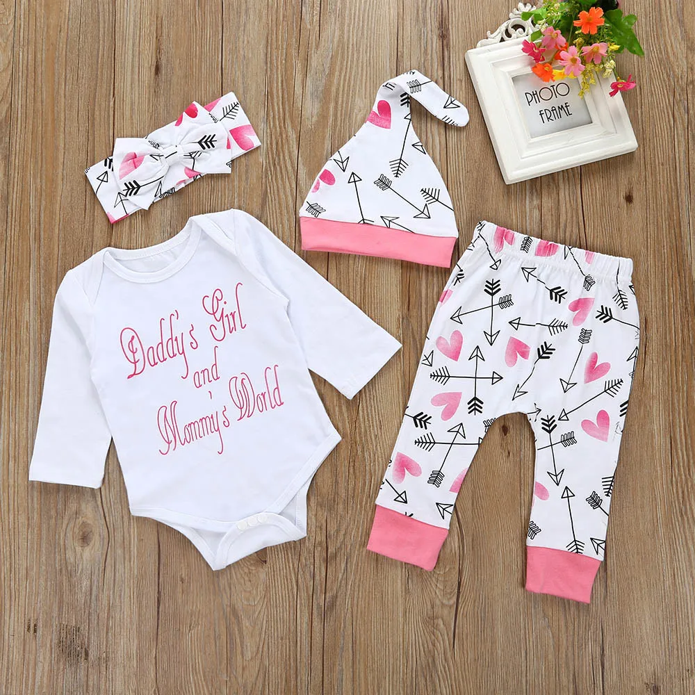 

MUQGEW 2018 Infant Letter print Baby Girl Clothes Romper Top+Pants+Hat Outfits Clothes Set Cheap Newborn Clothing QZ06