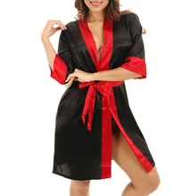 Сексуальное женское атласное шелковое кимоно Пижама-халат свадебный наряд белье пижамы для отдыха ночное белье рождественские подарки