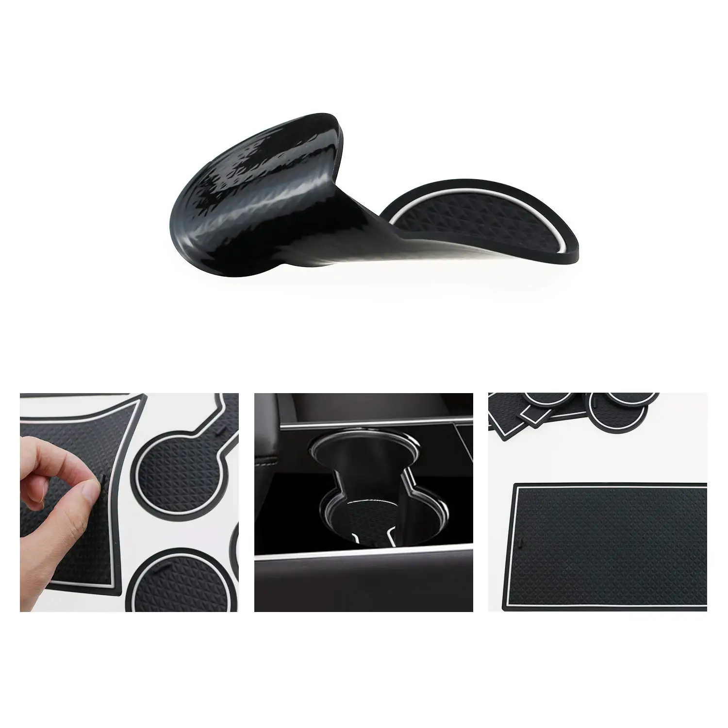 White Cup Holder Door Compartment Liner Accessories Door Mats Gate Slot Center Console Mat Cup Pads for 19-17 Tesla Model 3