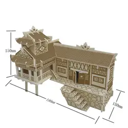 Деревянный 3D модель здания игрушка в подарок головоломки ручной работы соберите игры Китайский ремесло строительство kit сянси дом на сваях