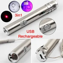 3 в 1 Мини USB Перезаряжаемый светодиодный лазерный УФ ручка-фонарик многофункциональная лампа HY99 JY09