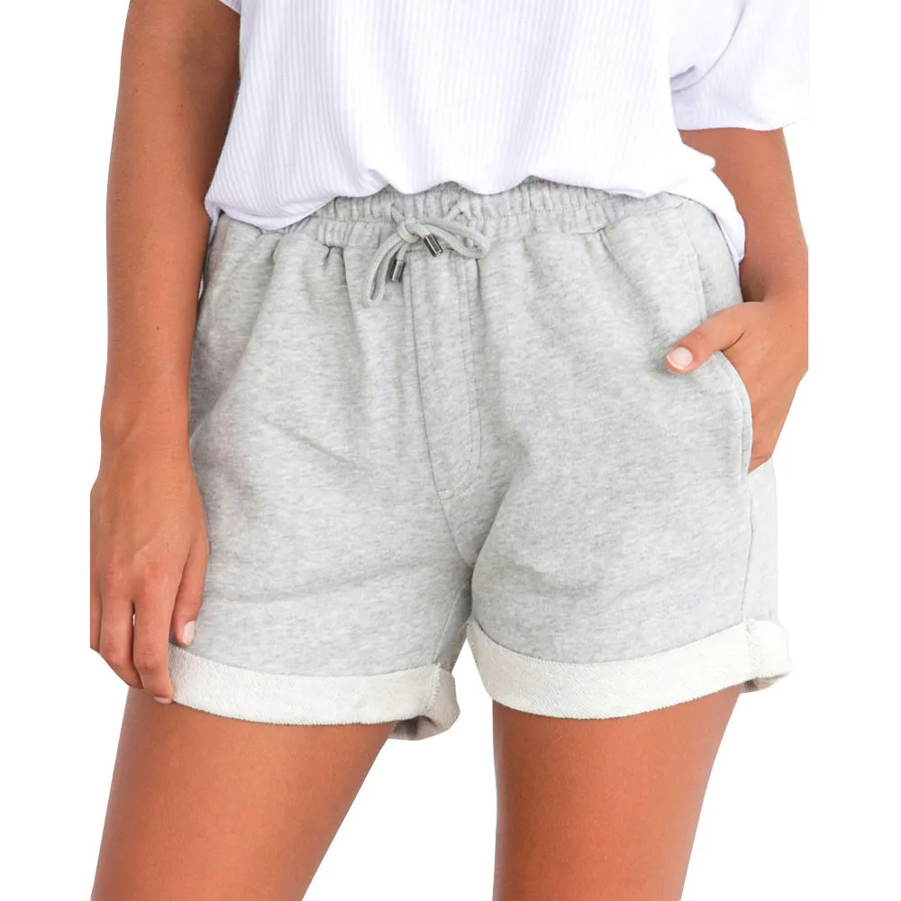Новые модные летние женские короткие свободные однотонные шорты с завязками, пляжные шорты с высокой талией для девушек, пляжные шорты, Прямая поставка