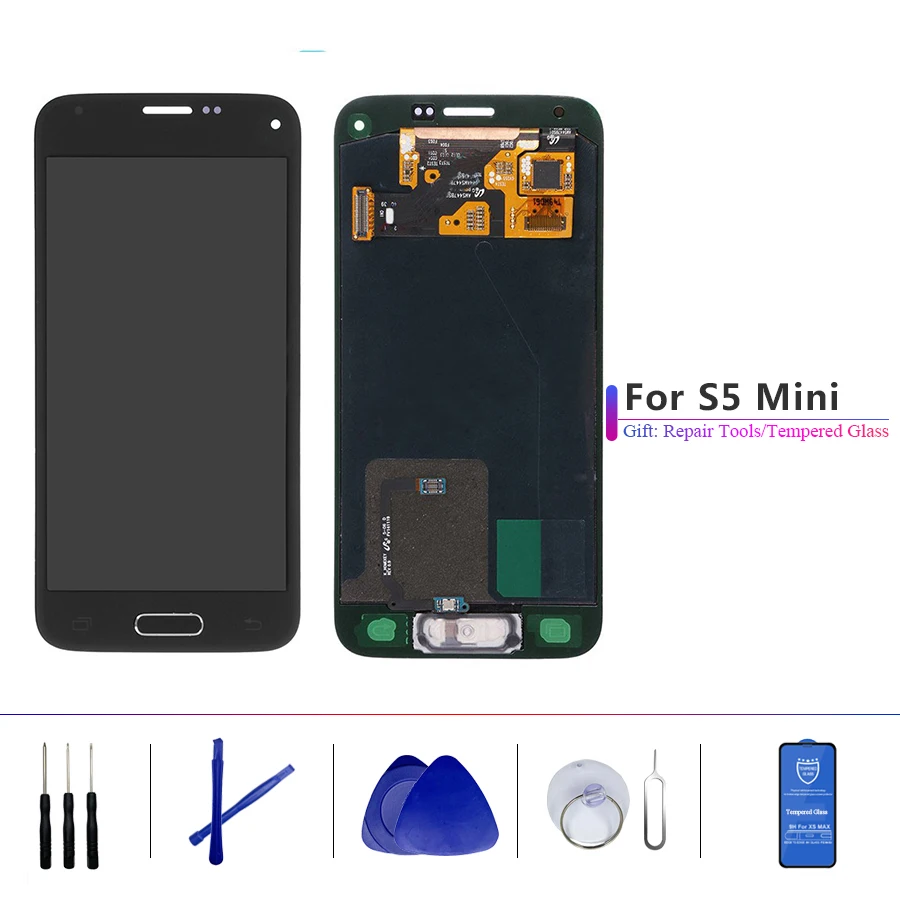 Для Samsung Galaxy S5 Mini G800 G800F G800H Super AMOLED ЖК-дисплей с сенсорным экраном дигитайзер в сборе с наклейкой из закаленного стекла