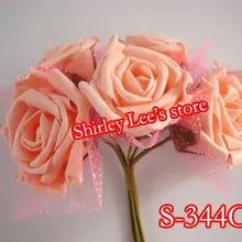 72 пучка = 432 Сказочный(6 см) Большой светло-розовый пенопластовый букет роз W/Розовое украшение из органзы в сетке, свадебный цветок, декор