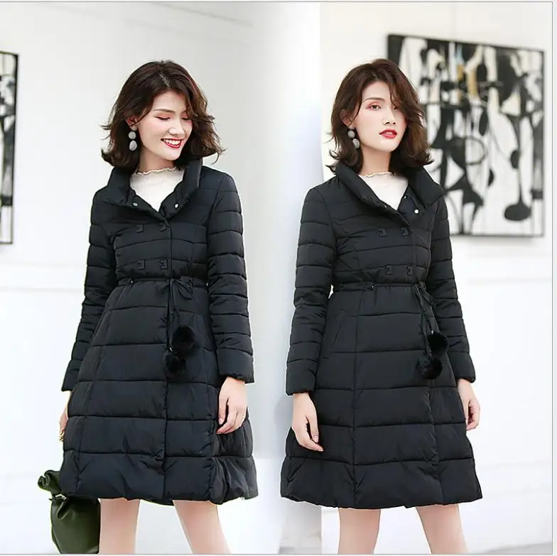 Ботинки из органической кожи новые зимние Для женщин Jackets2018Fashion куртка А-силуэта хлопковая куртка Для женщин с пояса Кнопка зимние пальто со стоячим воротником ParkasCQ2508 - Цвет: black
