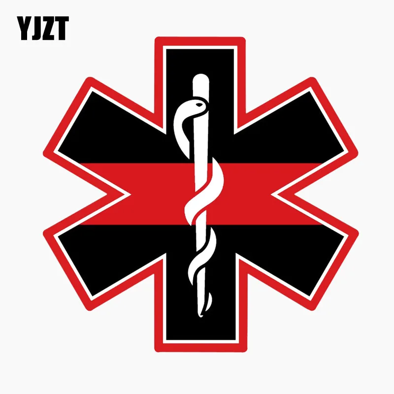 

YJZT 12CM*12CM Reflective Car Sticker EMT Cross Red Line Hard Hat Personality The Tail Of The Car Decal C1-7682