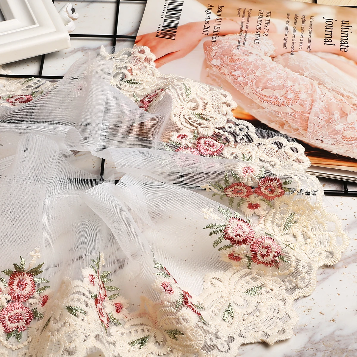 17cm 1yard Flower Lace Ribbon Trims Edge Trim Ribbon Lace for Garment Clothes Dress Decoration Accessories