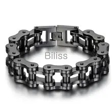 23 cm * 18mm Negro/Plata Pesada Amplia Hombres Brazalete de Acero Inoxidable Biker Bicicletas Cadena de La Motocicleta de Los Hombres pulseras Para Hombre Pulseras