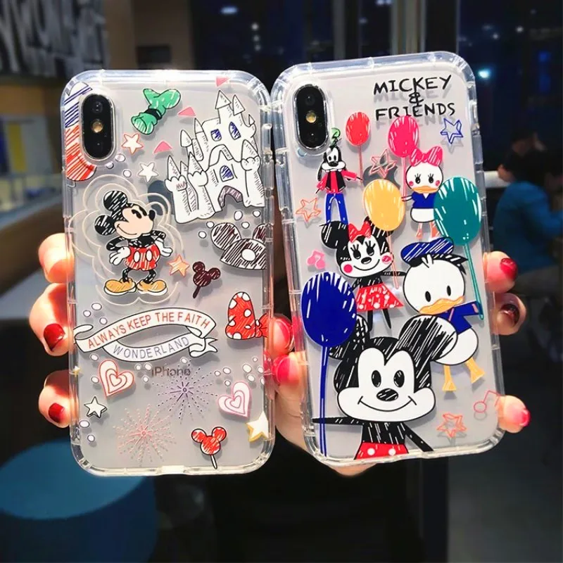 

Soft Cute Cartoon Case For iPhone 6 6s 6Plus Case scrawl Mickey Silicone Cover Fundas Coque For iPhone 7 8 Plus Xs Max XR X Case