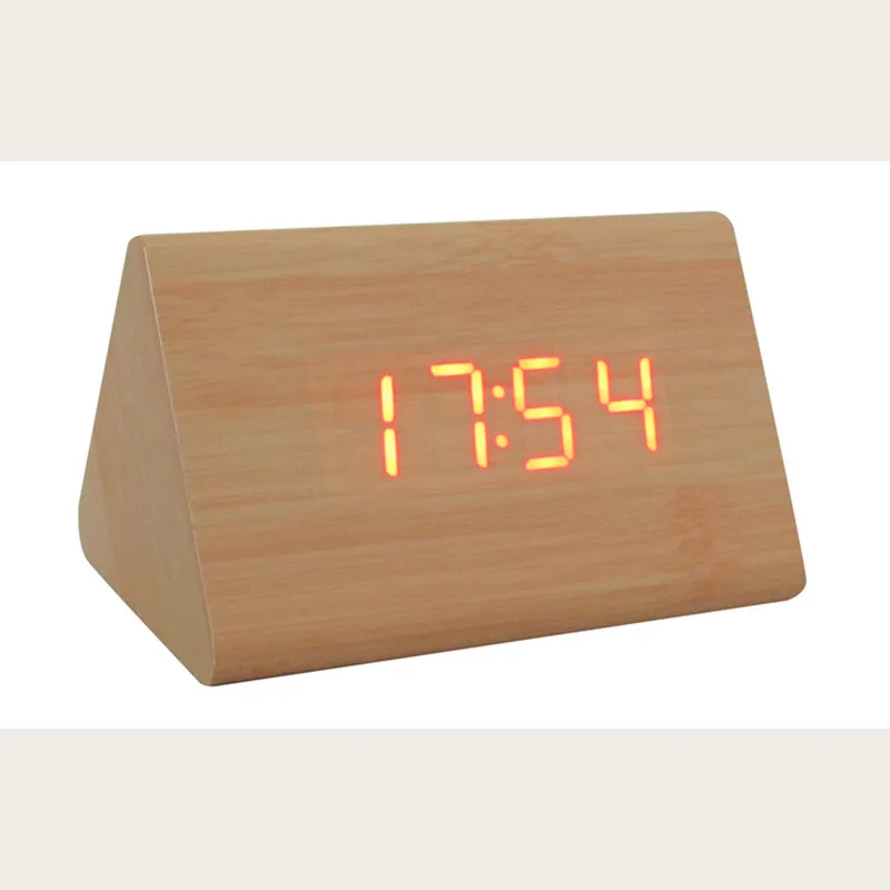 Бамбуковые простые деревянные СВЕТОДИОДНЫЙ Световой будильник настольные цифровые часы с функцией контроля звука и температуры